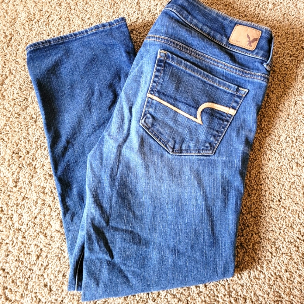 American Eagle Womens Artist Crop Jeans 10R Super Stretch Medium Blue Denim